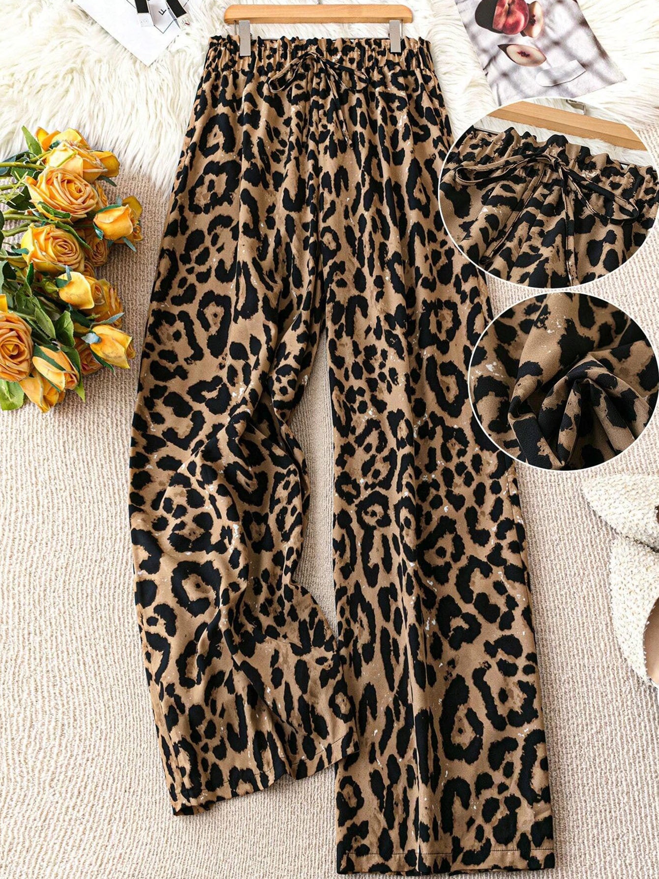 Women's Leopard Print Wide-Leg Pants (plus size friendly)