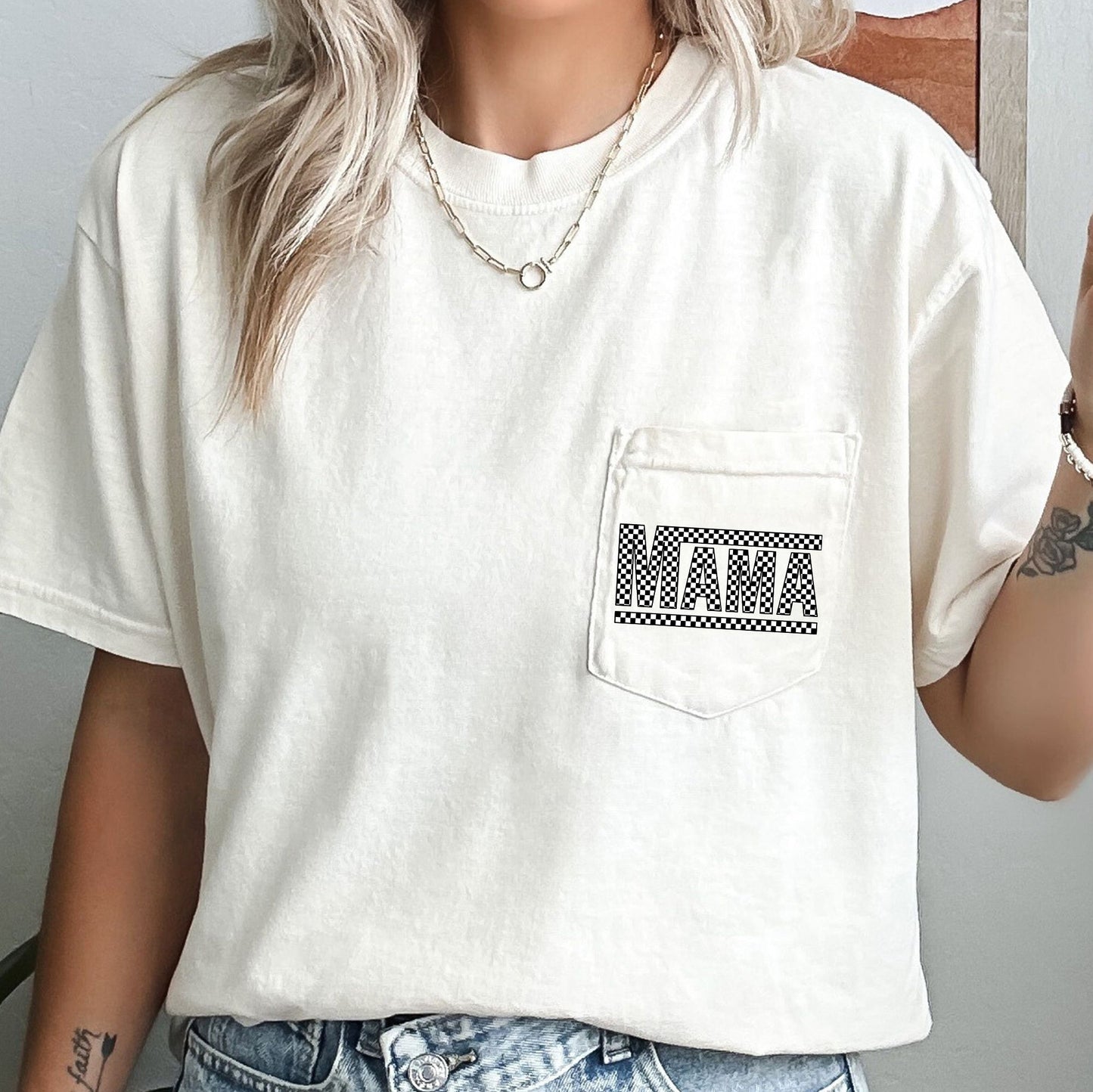 Checkered Mama, Retro Pocket Comfort Colors T-Shirt