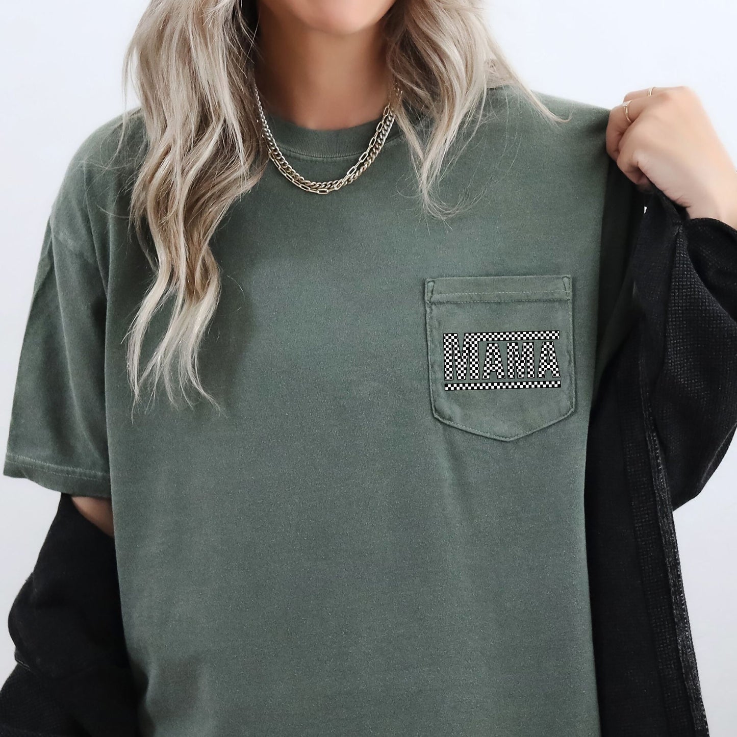 Checkered Mama, Retro Pocket Comfort Colors T-Shirt