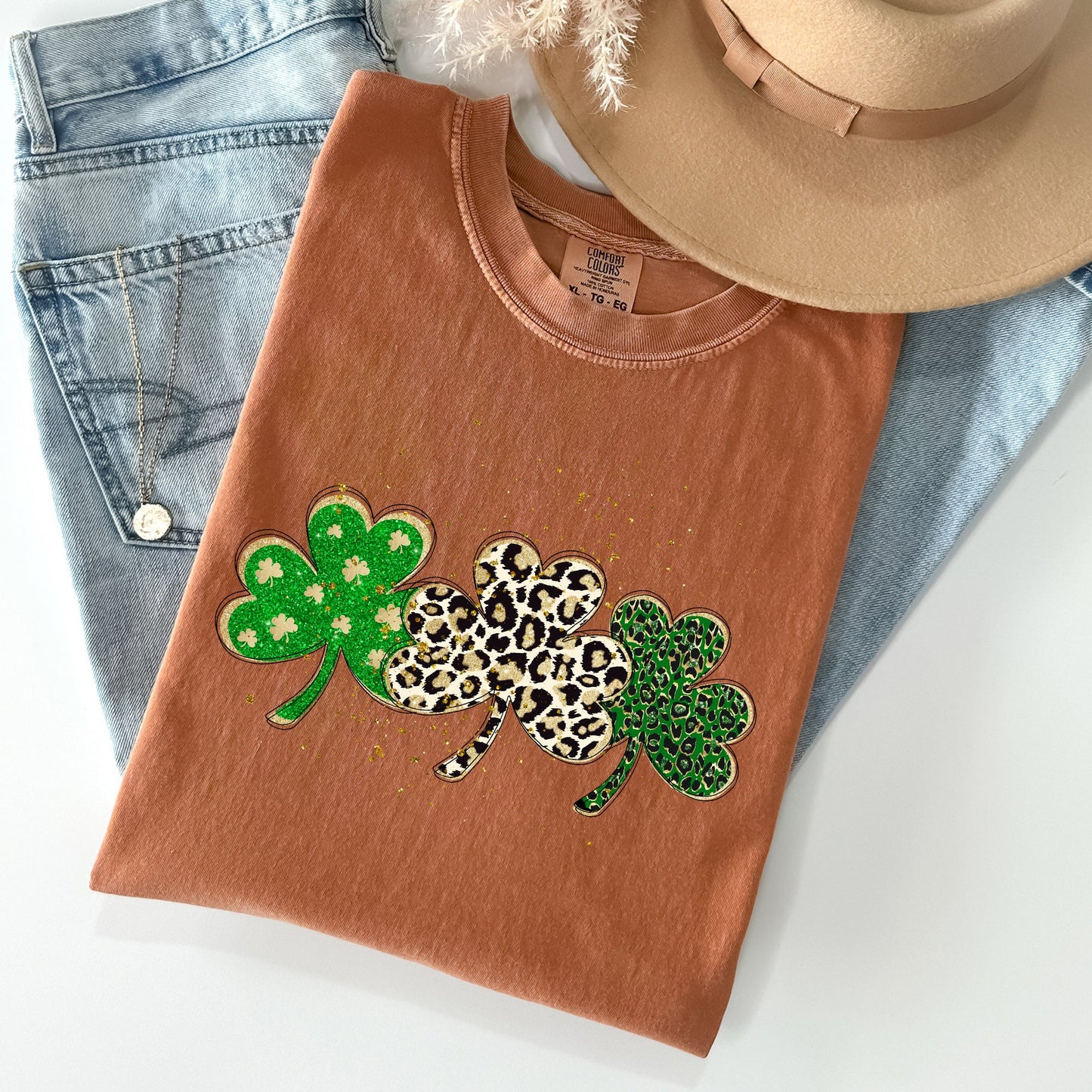 Leopard Print Shamrocks Comfort Colors Tshirt