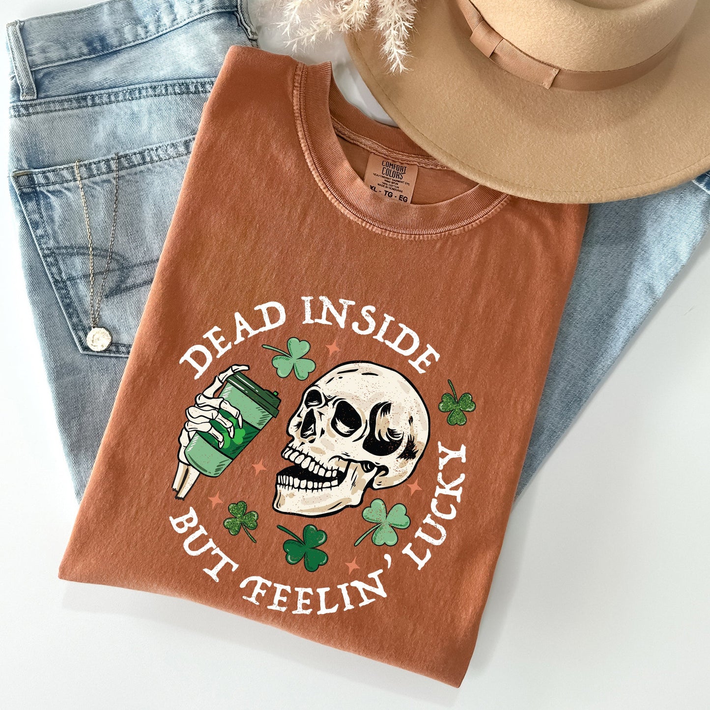 Dead Inside But Feeling Lucky, Skeleton, Comfort Colors Tshirt