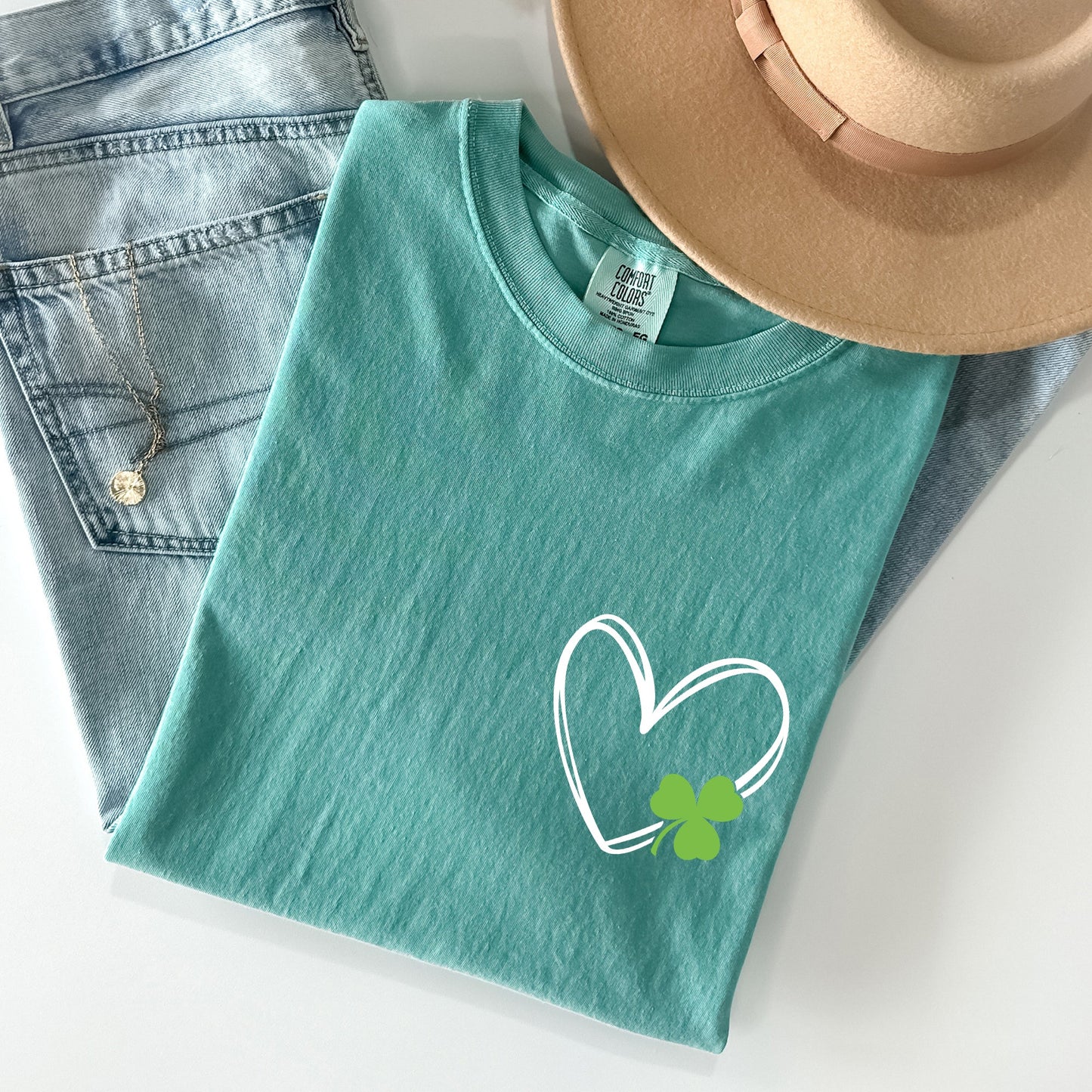 Double Heart Shamrock Comfort Colors Tshirt