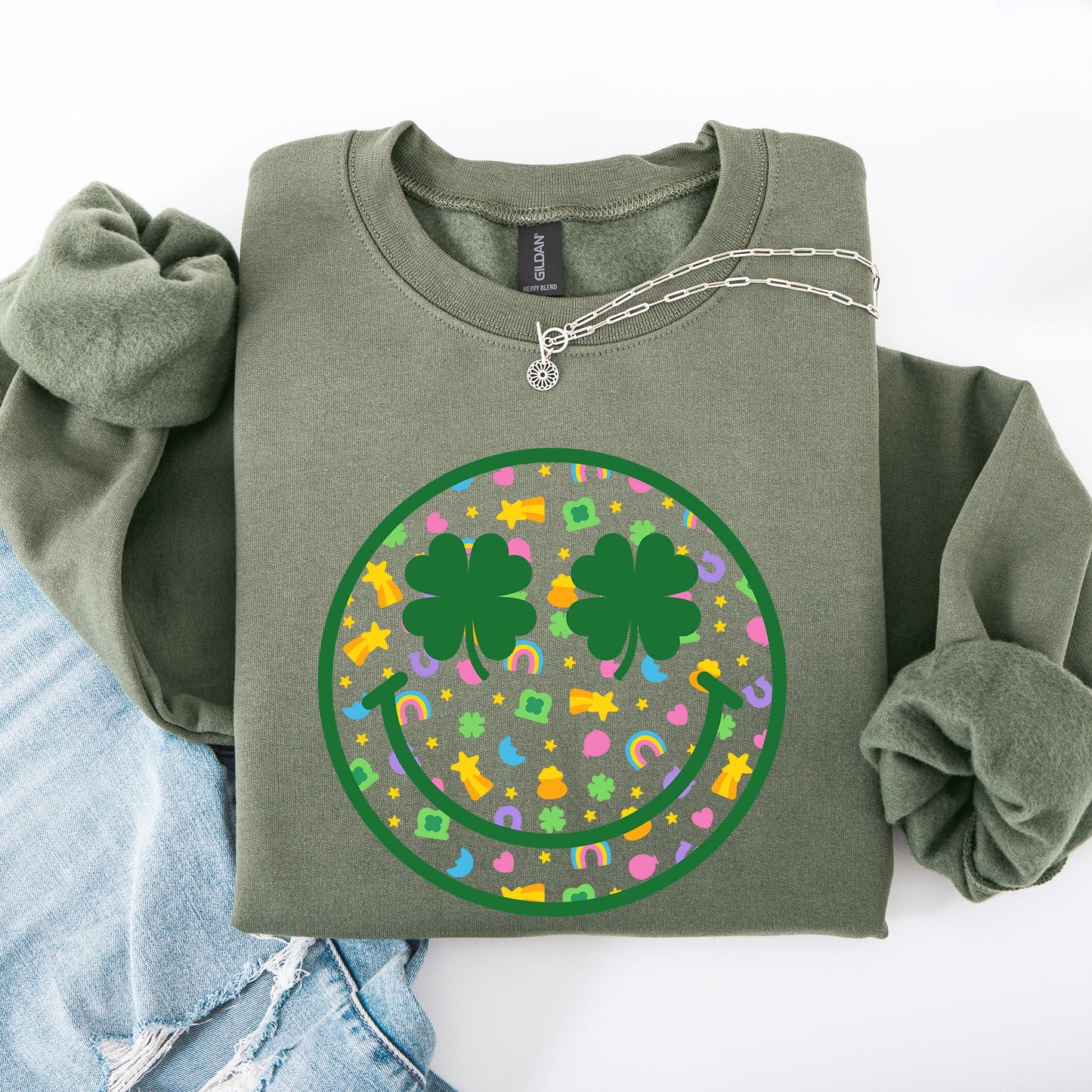 Lucky, Smiley, Retro, Shamrock, Sweatshirt
