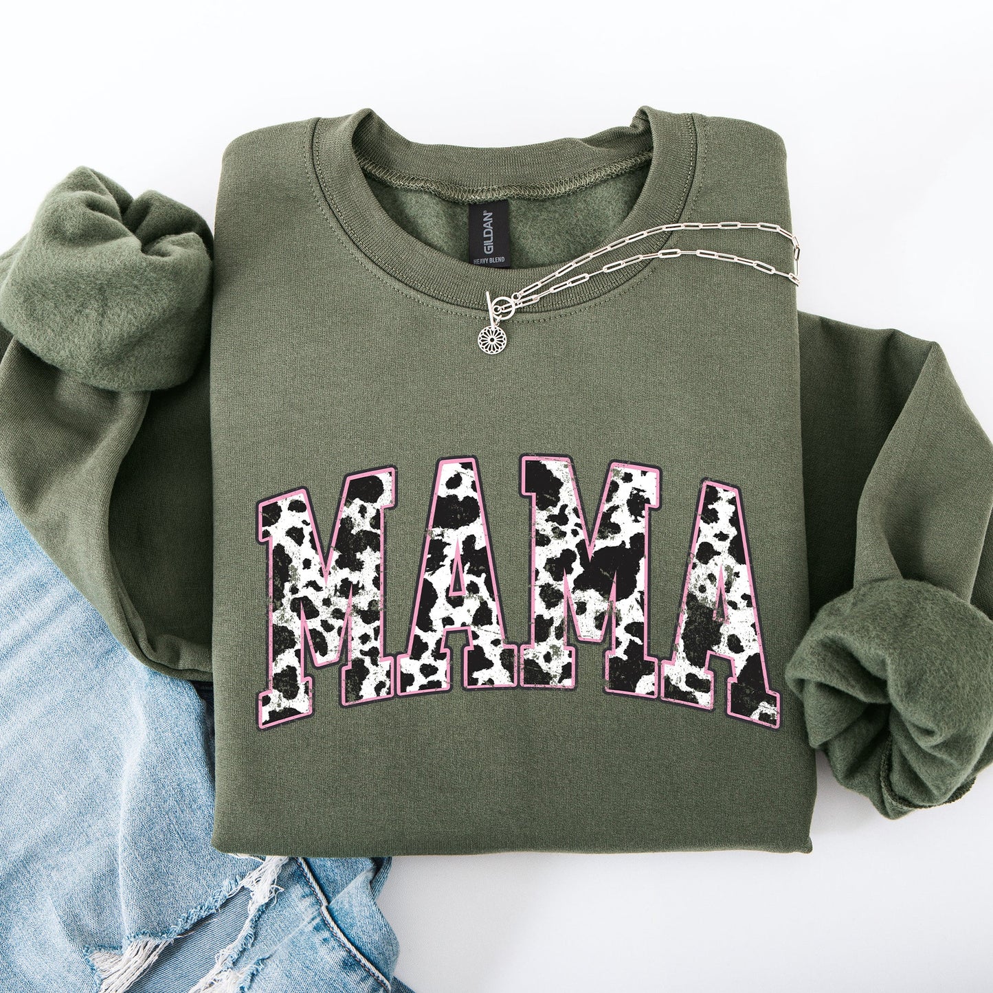 Mama, Cow Print Western Sweatshirt