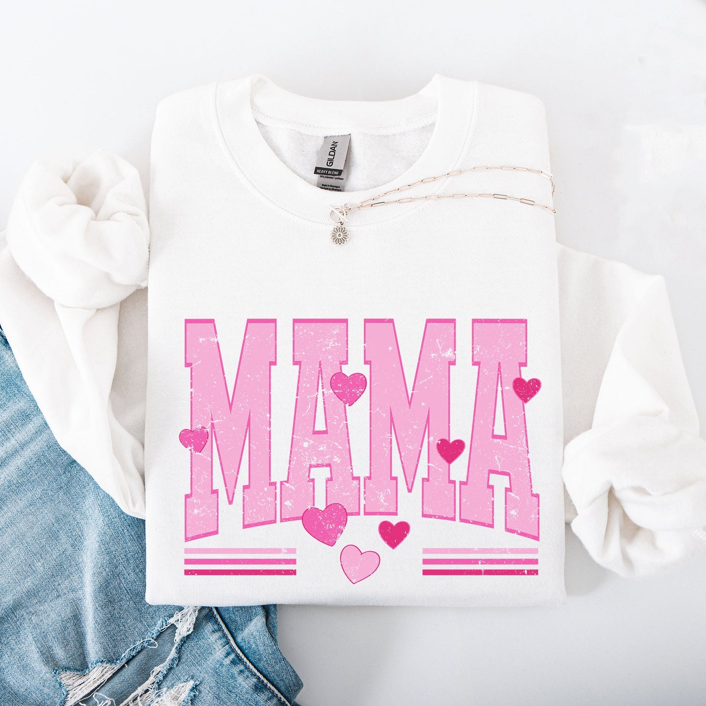 Mama, Love, Valentine's Day, Hearts, Stripes Sweatshirt