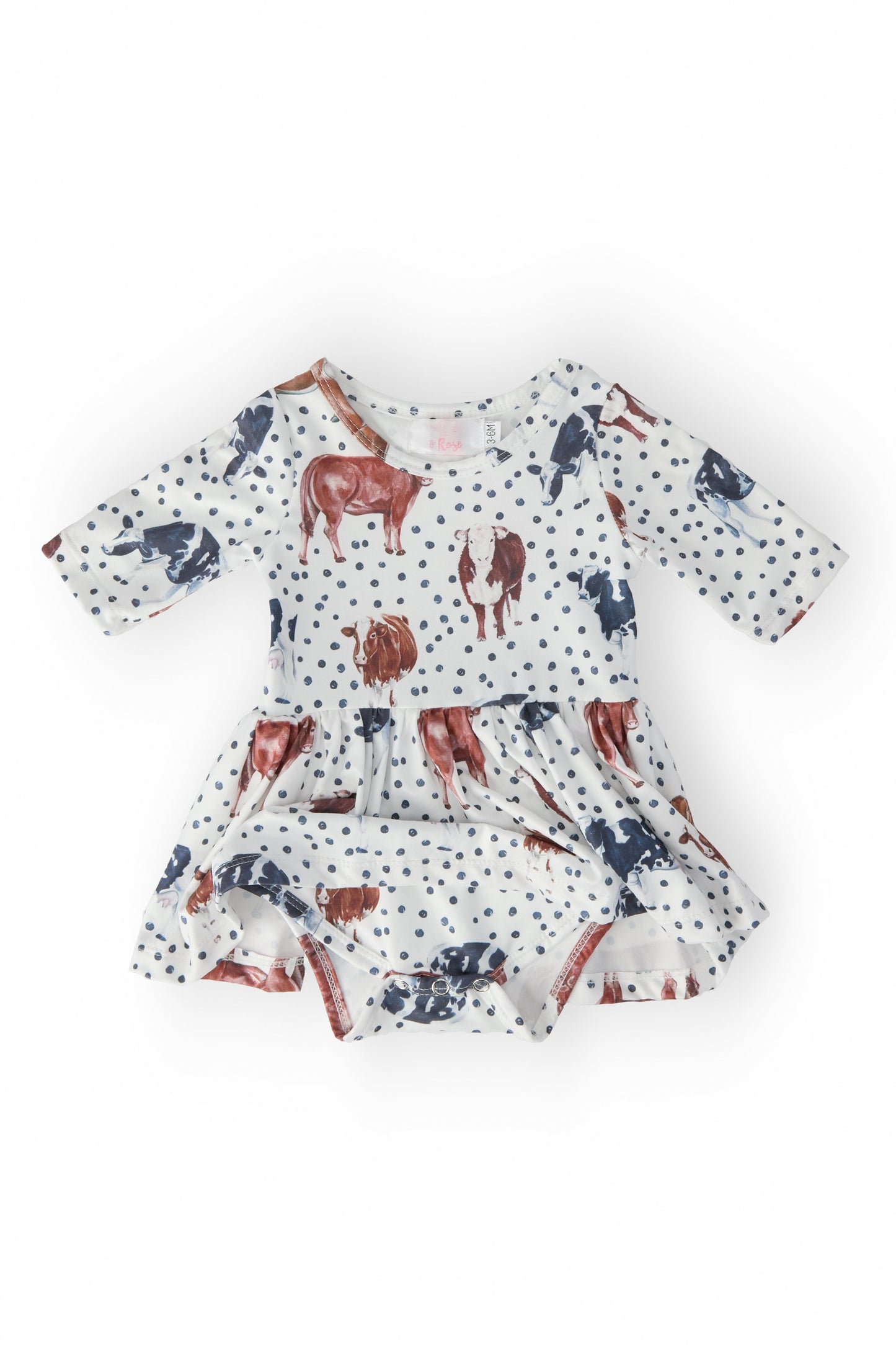 Moo Meadows 3/4 Sleeve Twirl Bodysuit