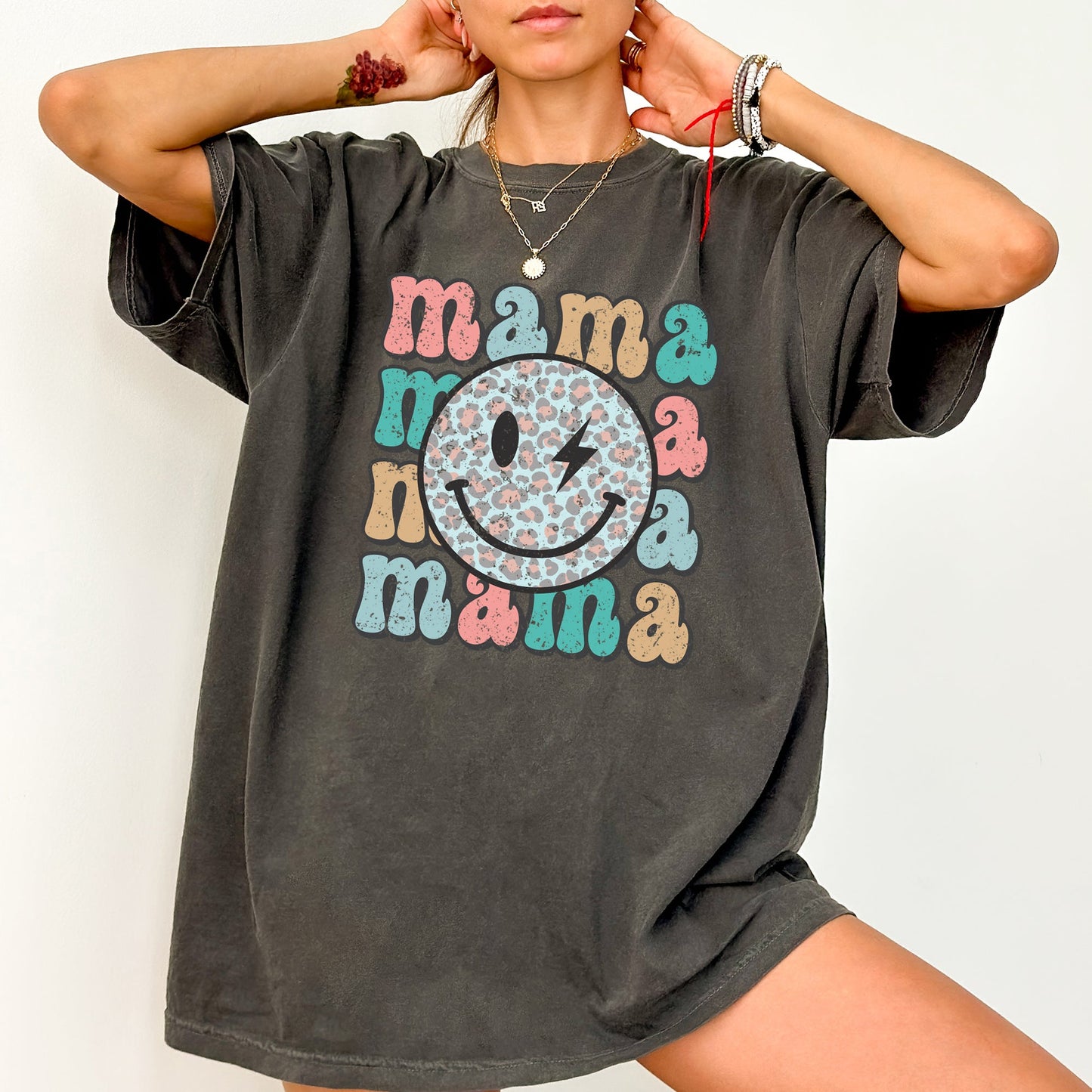 Retro Mama, Smiley Comfort Colors Tshirt