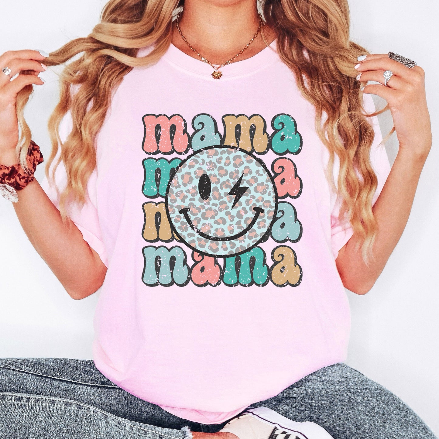 Retro Mama, Smiley Comfort Colors Tshirt