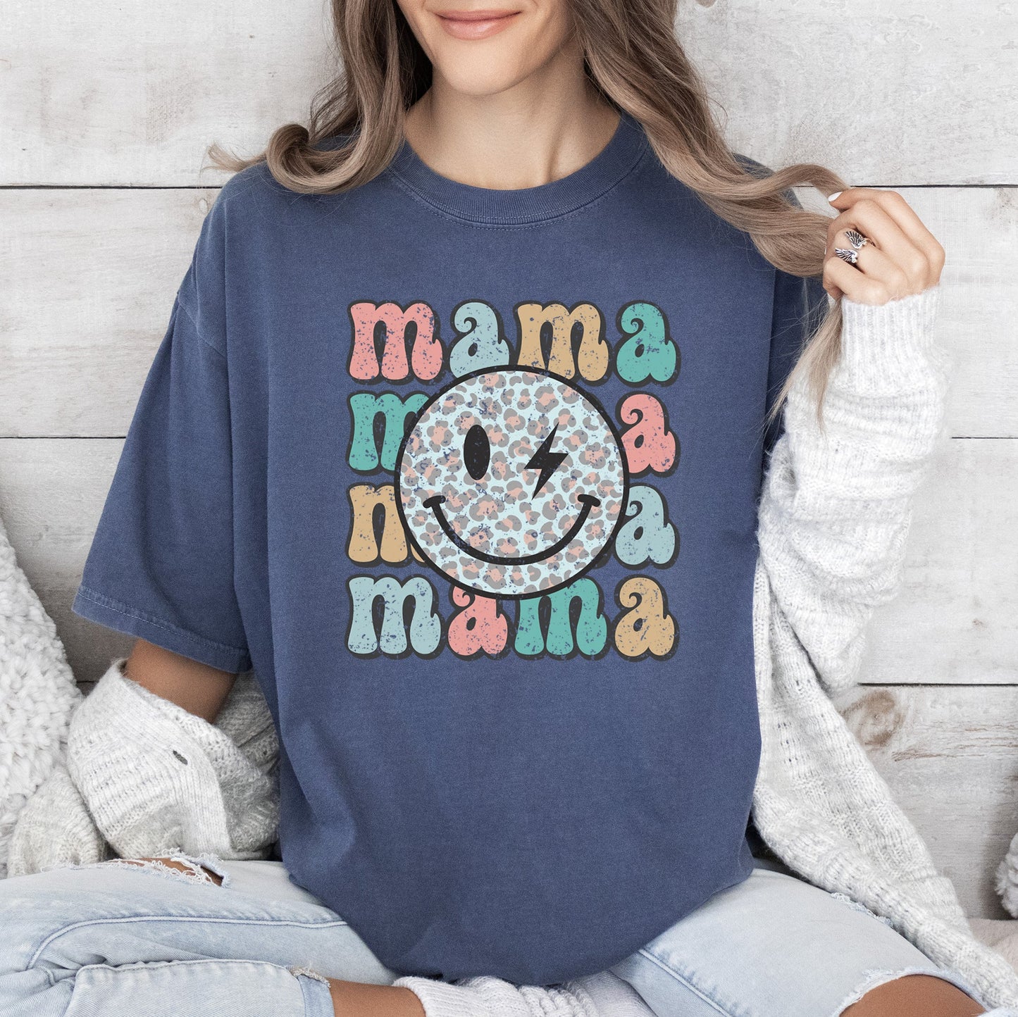 Retro Mama, Smiley Comfort Colors Tshirt