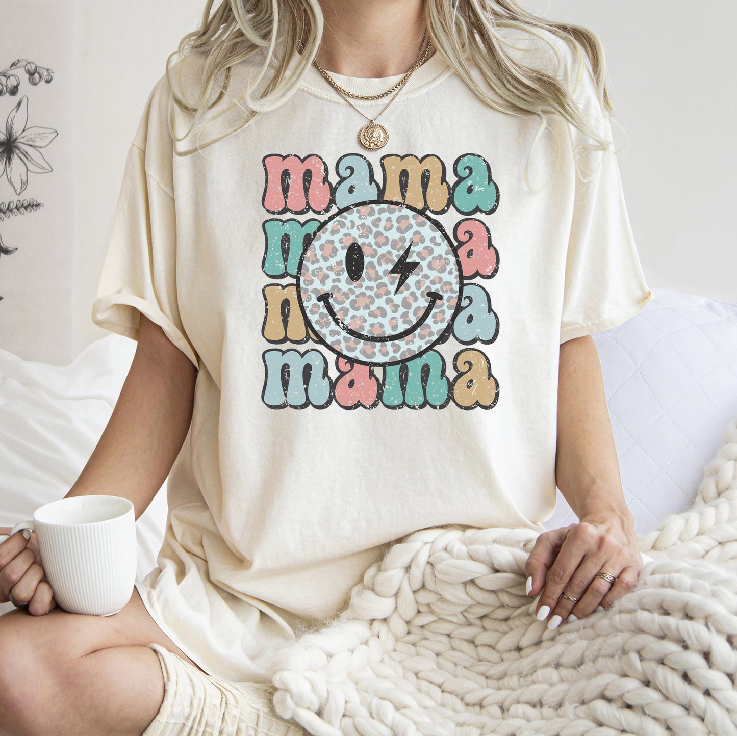 Retro Mama, Smiley Comfort Colors Tshirt