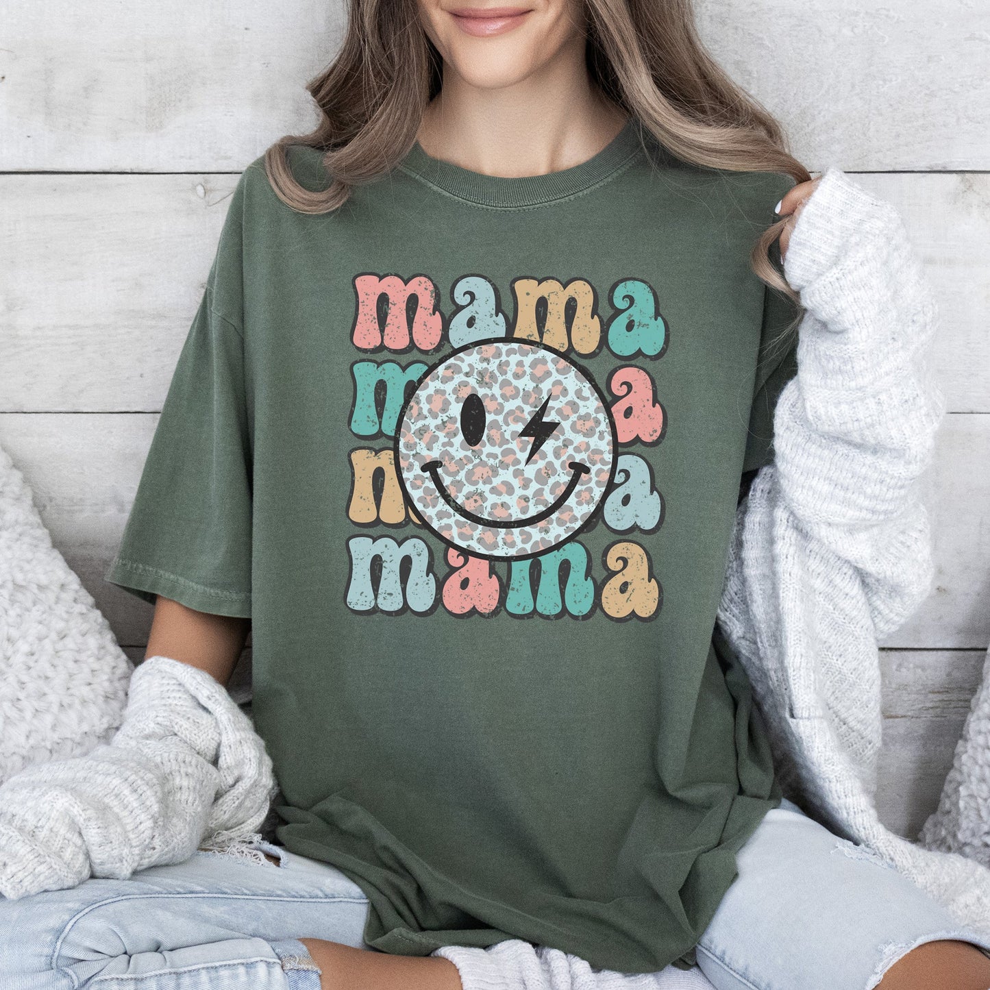Retro Mama, Smiley Comfort Colors Tshirt