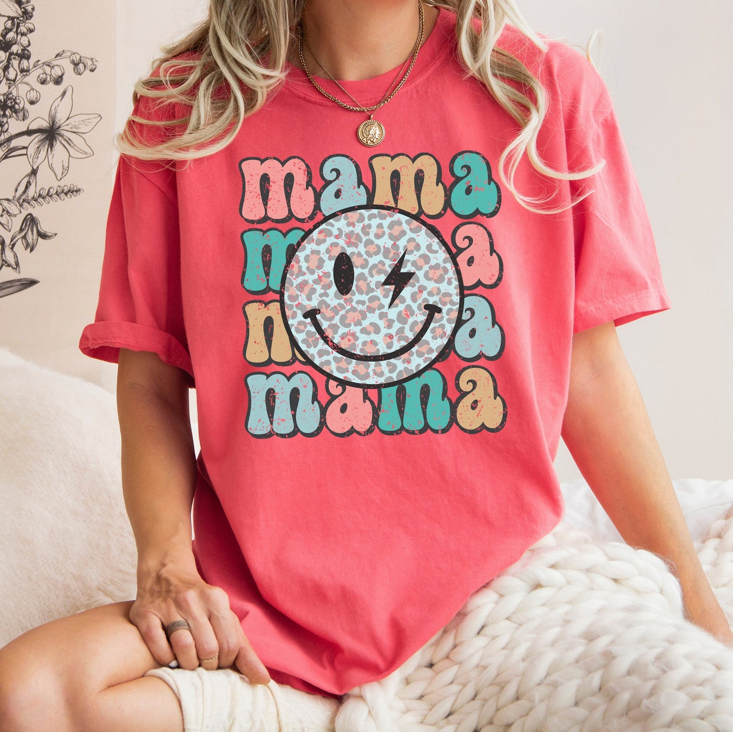 Retro Mama, Smiley Comfort Colors Tshirt