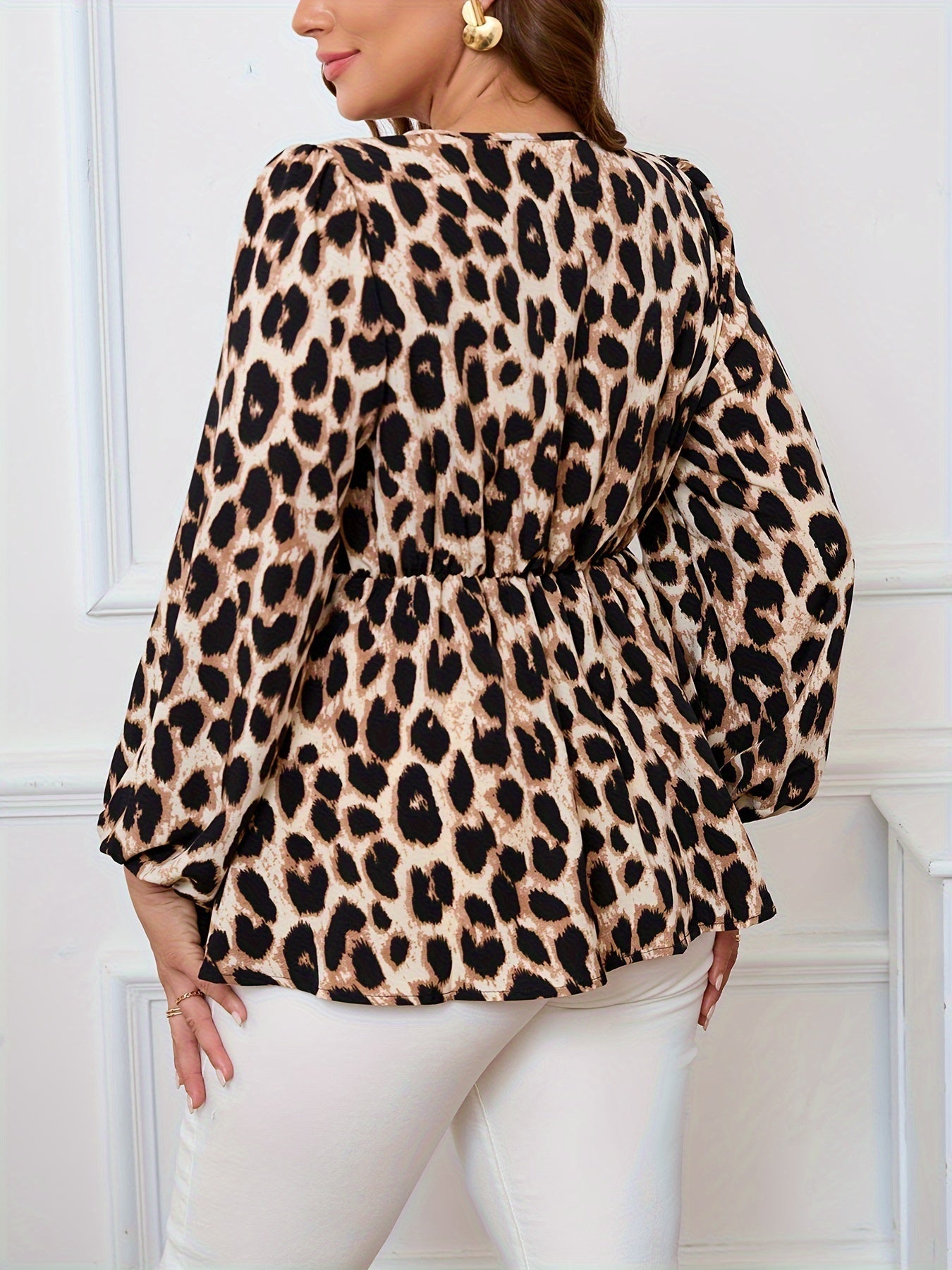 Women's Plus Size Leopard Print Tie-Up Blouse