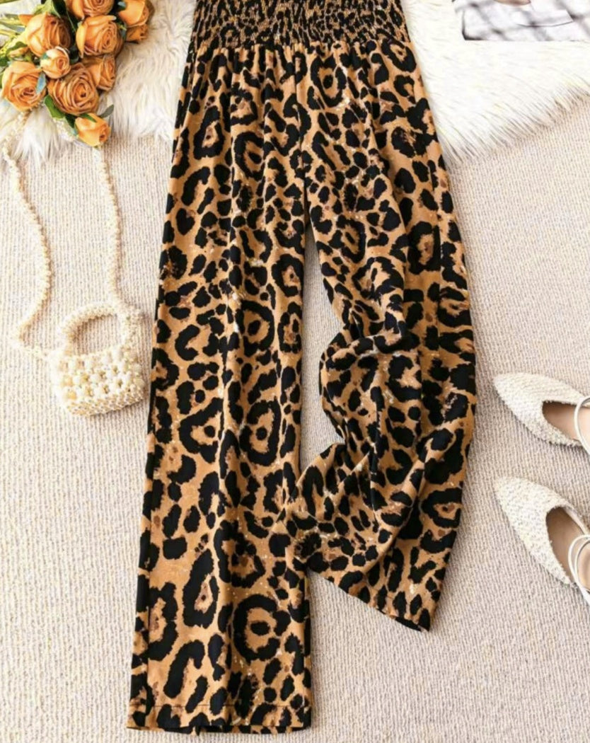 Women's Leopard Print Wide-Leg Pants (plus size friendly)