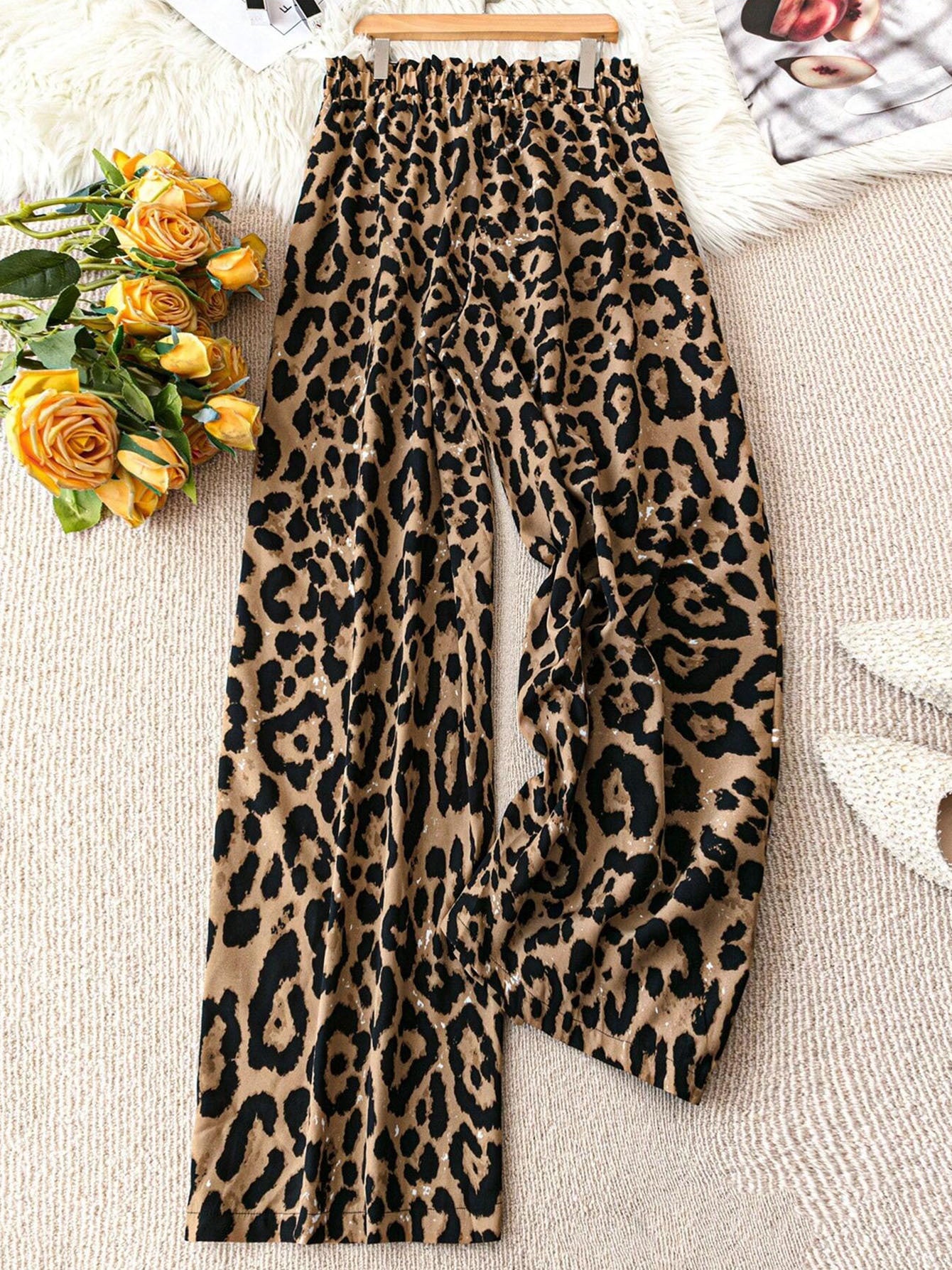 Women's Leopard Print Wide-Leg Pants (plus size friendly)