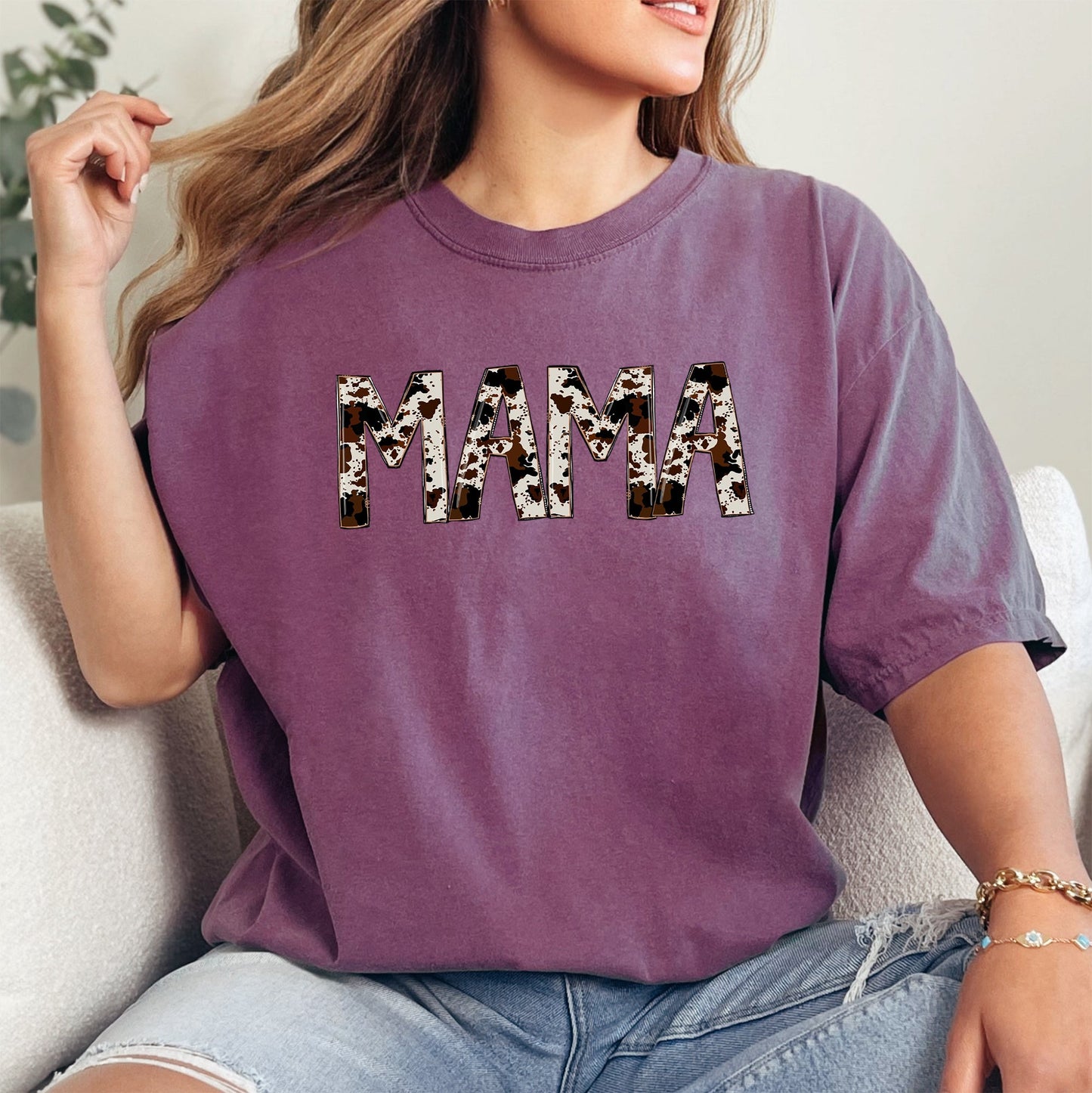 Mama Cow Print, Retro, Vintage Comfort Colors Tshirt