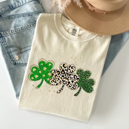 Leopard Print Shamrocks Comfort Colors Tshirt