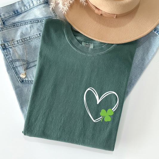Double Heart Shamrock Comfort Colors Tshirt