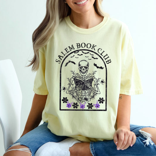 Salem Book Club Skeleton Comfort Colors Tshirt