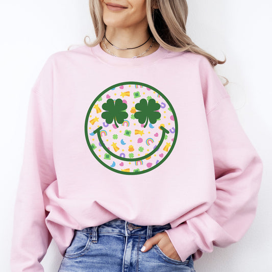 Lucky, Smiley, Retro, Shamrock, Sweatshirt