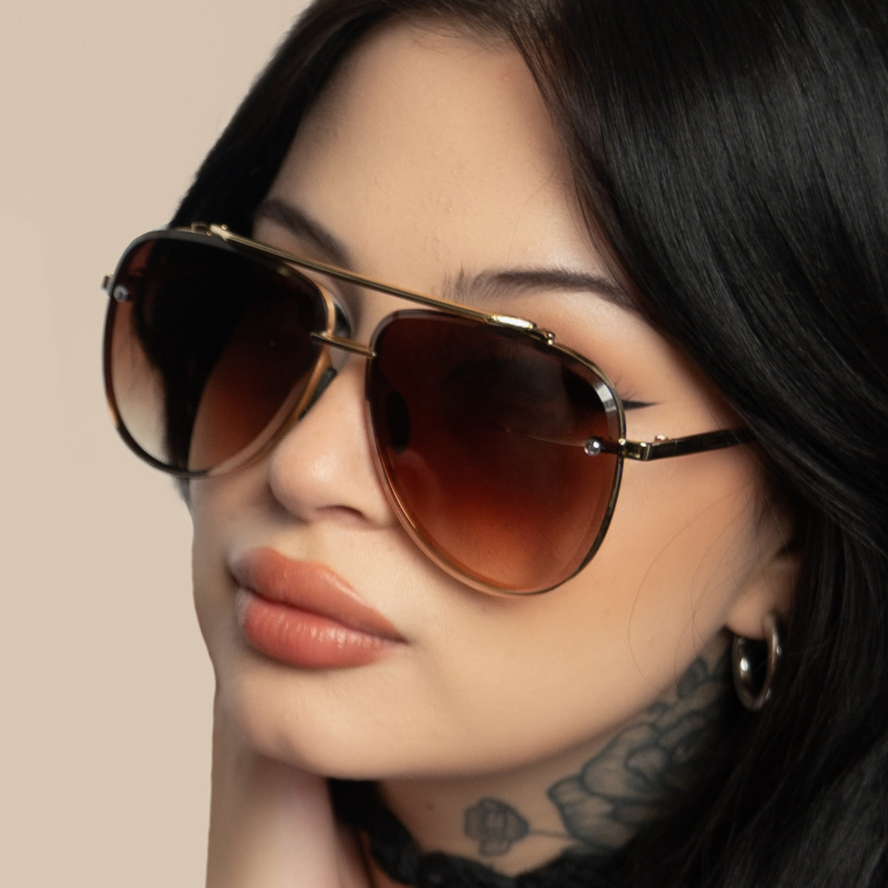 Luna - Tangle Free - Faded Brown Aviator Sunglasses