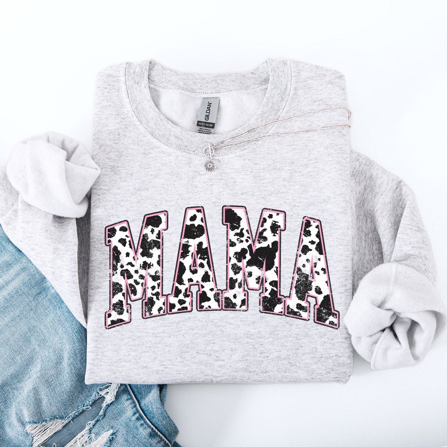 Mama, Cow Print Western Sweatshirt