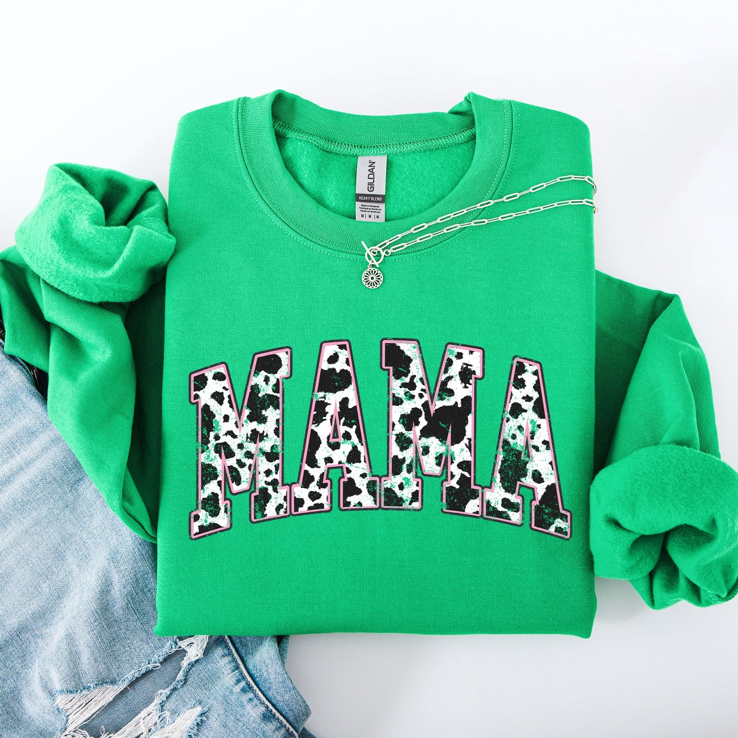 Mama, Cow Print Western Sweatshirt