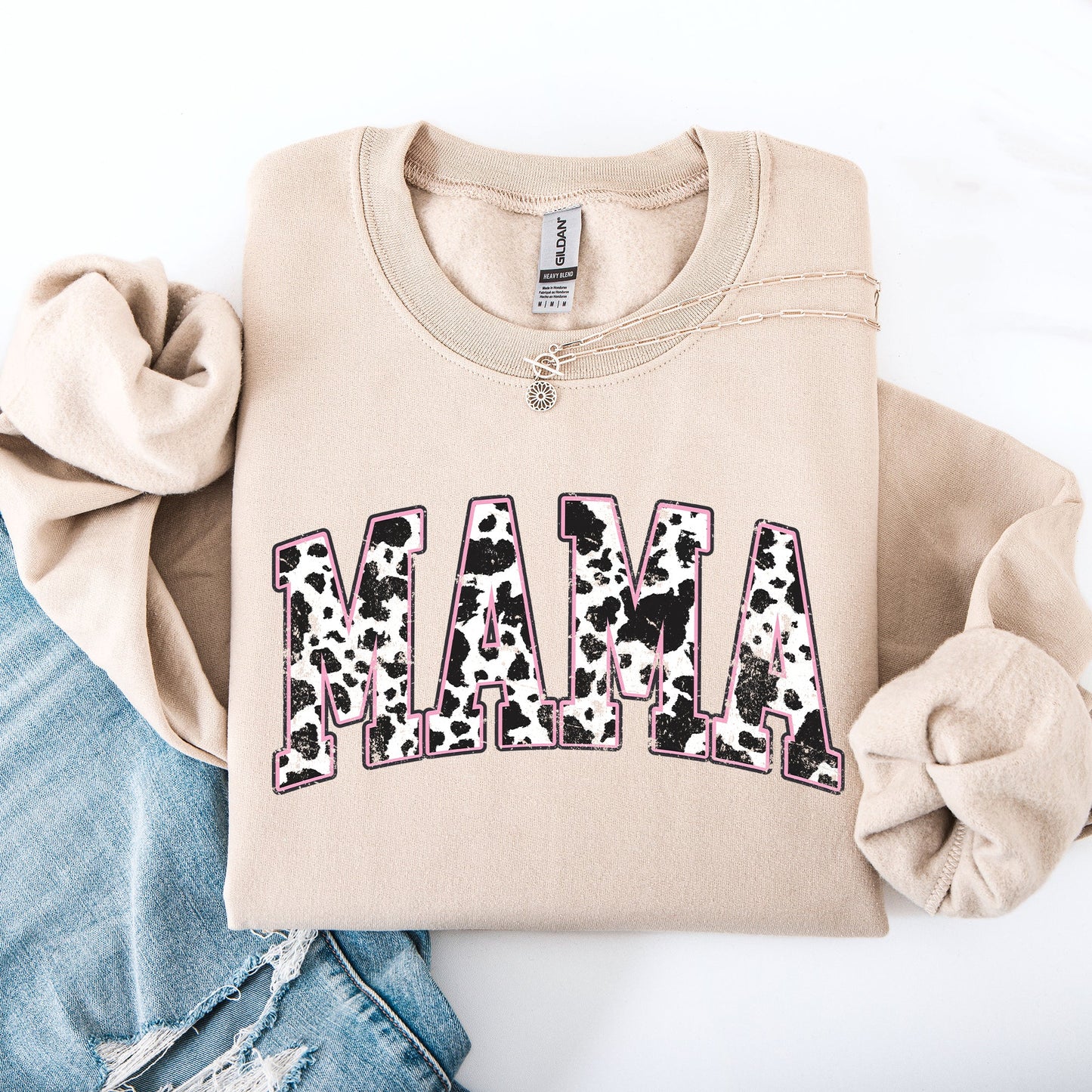 Mama, Cow Print Western Sweatshirt