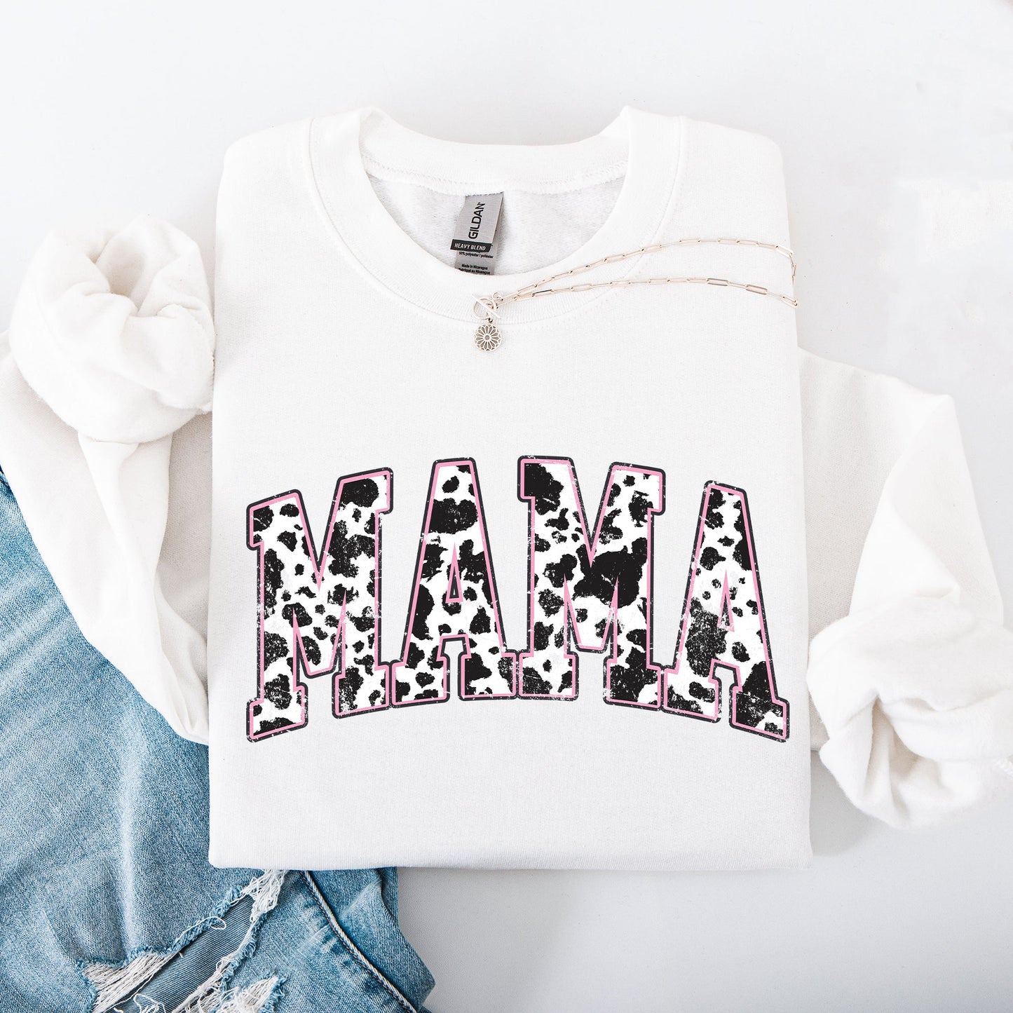 Mama, Cow Print Western Sweatshirt