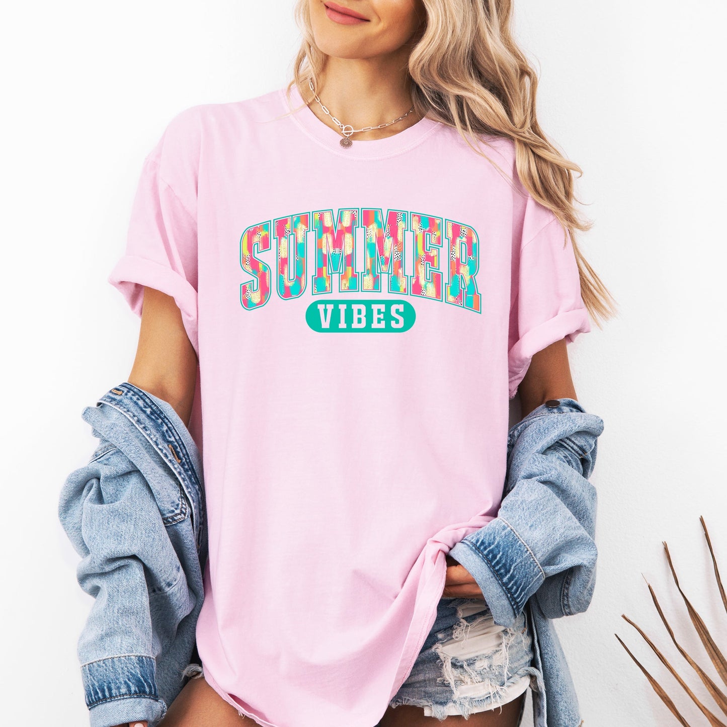 Summer Vibes, Varsity, Retro, Beach, Comfort Colors T-Shirt