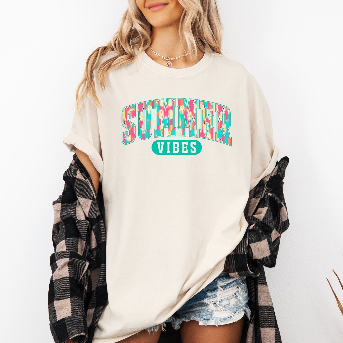 Summer Vibes, Varsity, Retro, Beach, Comfort Colors T-Shirt