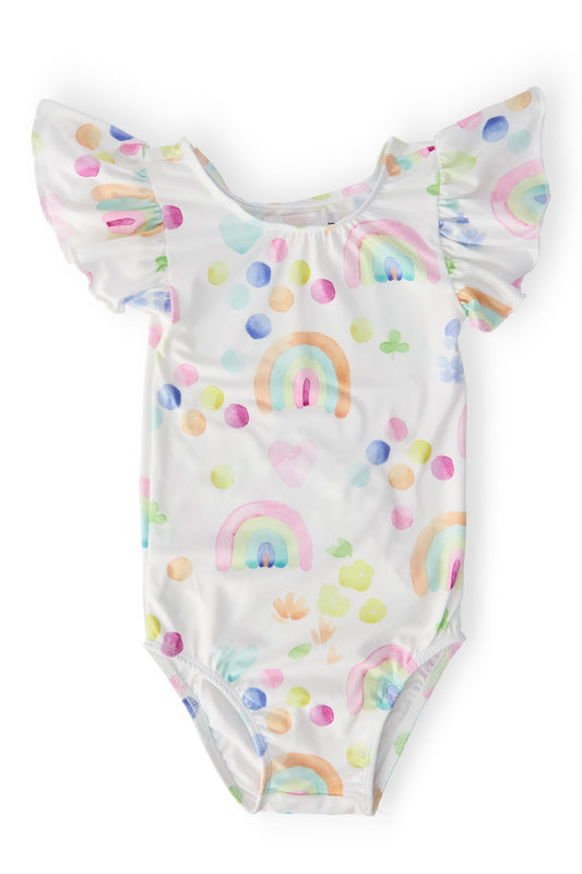 Watercolor Rainbows S/S Flutter Sleeve Leotard