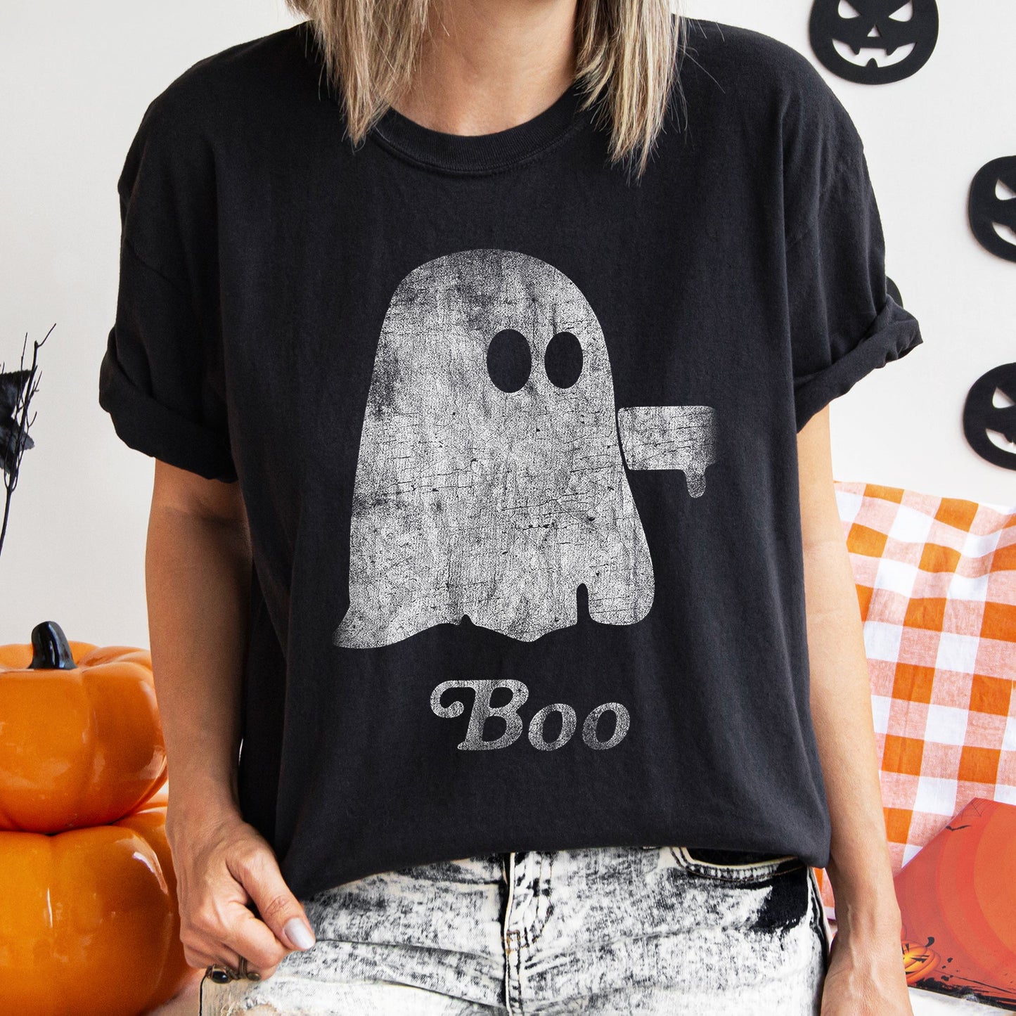 Boo Retro Ghost Comfort Colors Tshirt