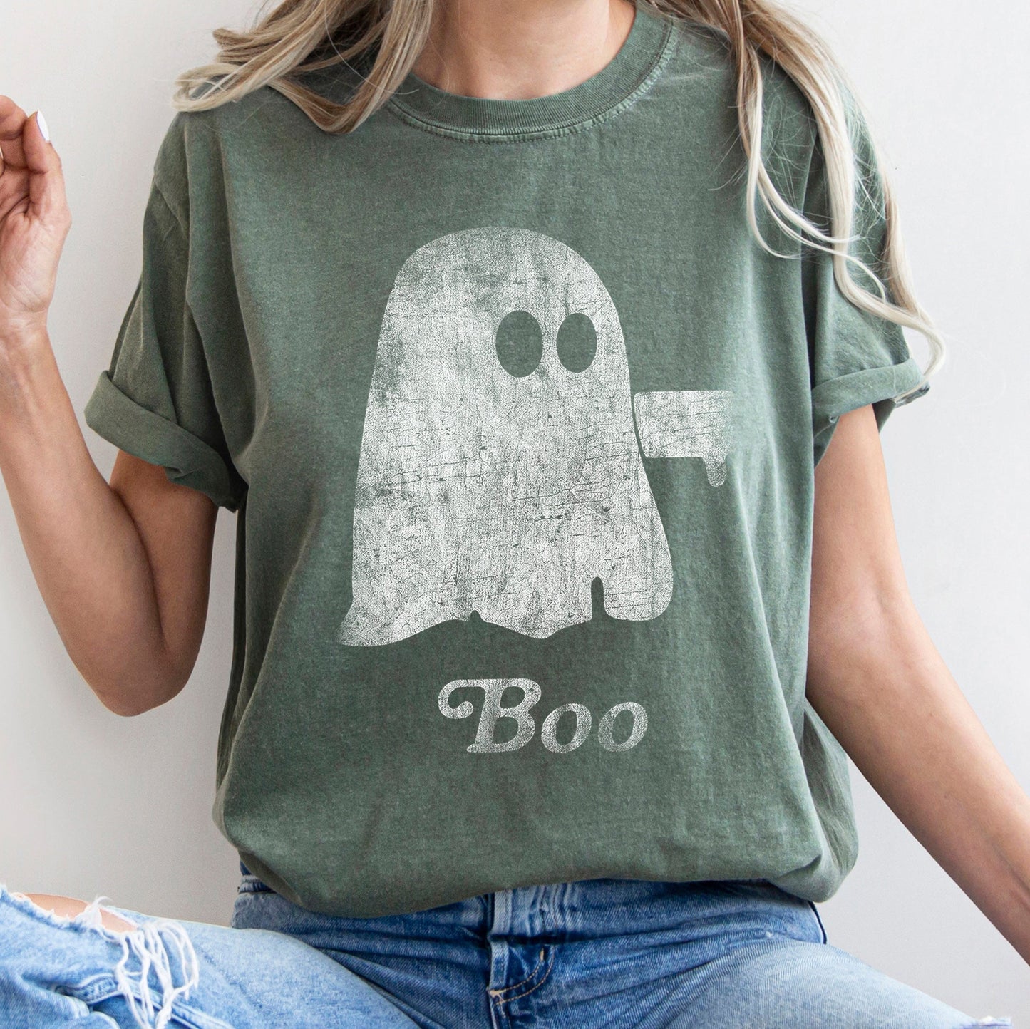 Boo Retro Ghost Comfort Colors Tshirt