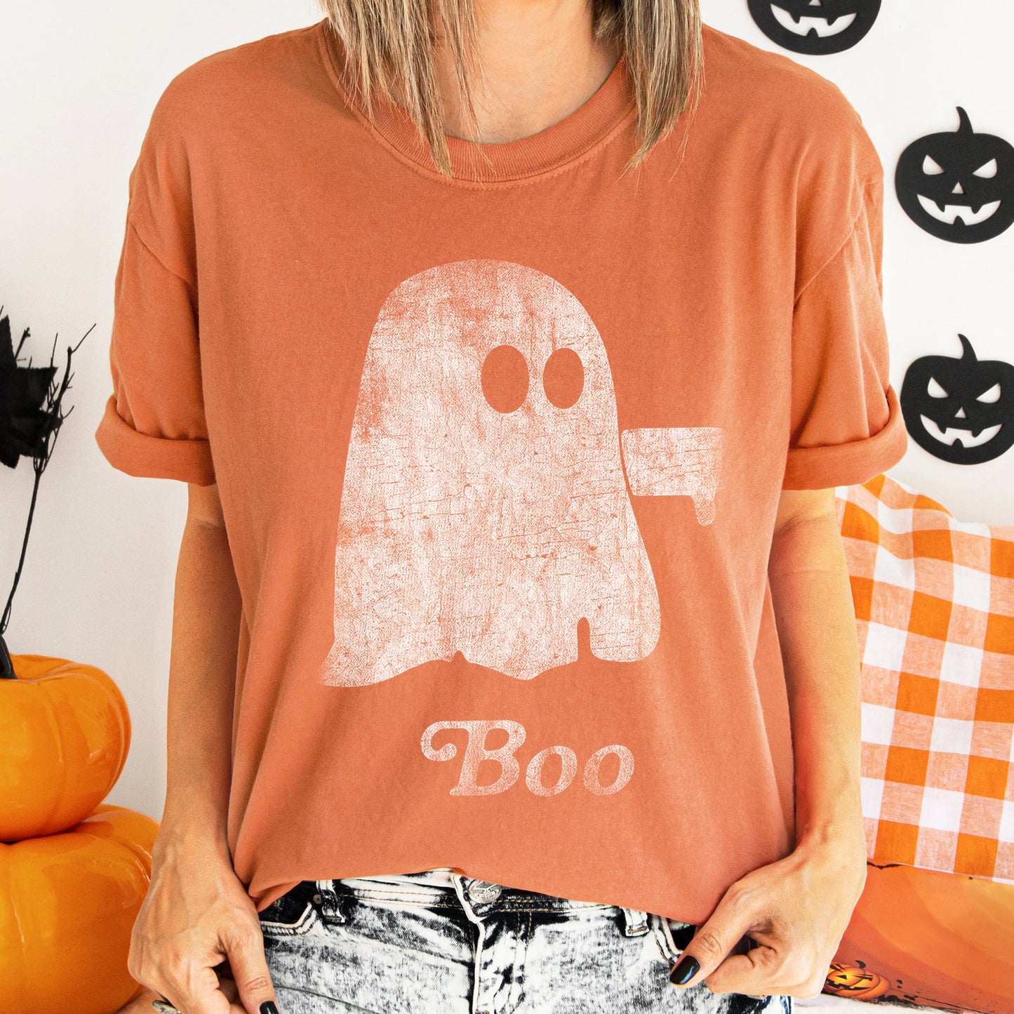 Boo Retro Ghost Comfort Colors Tshirt