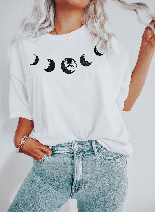Moon Phases Neckline Celestial Comfort Colors Tshirt