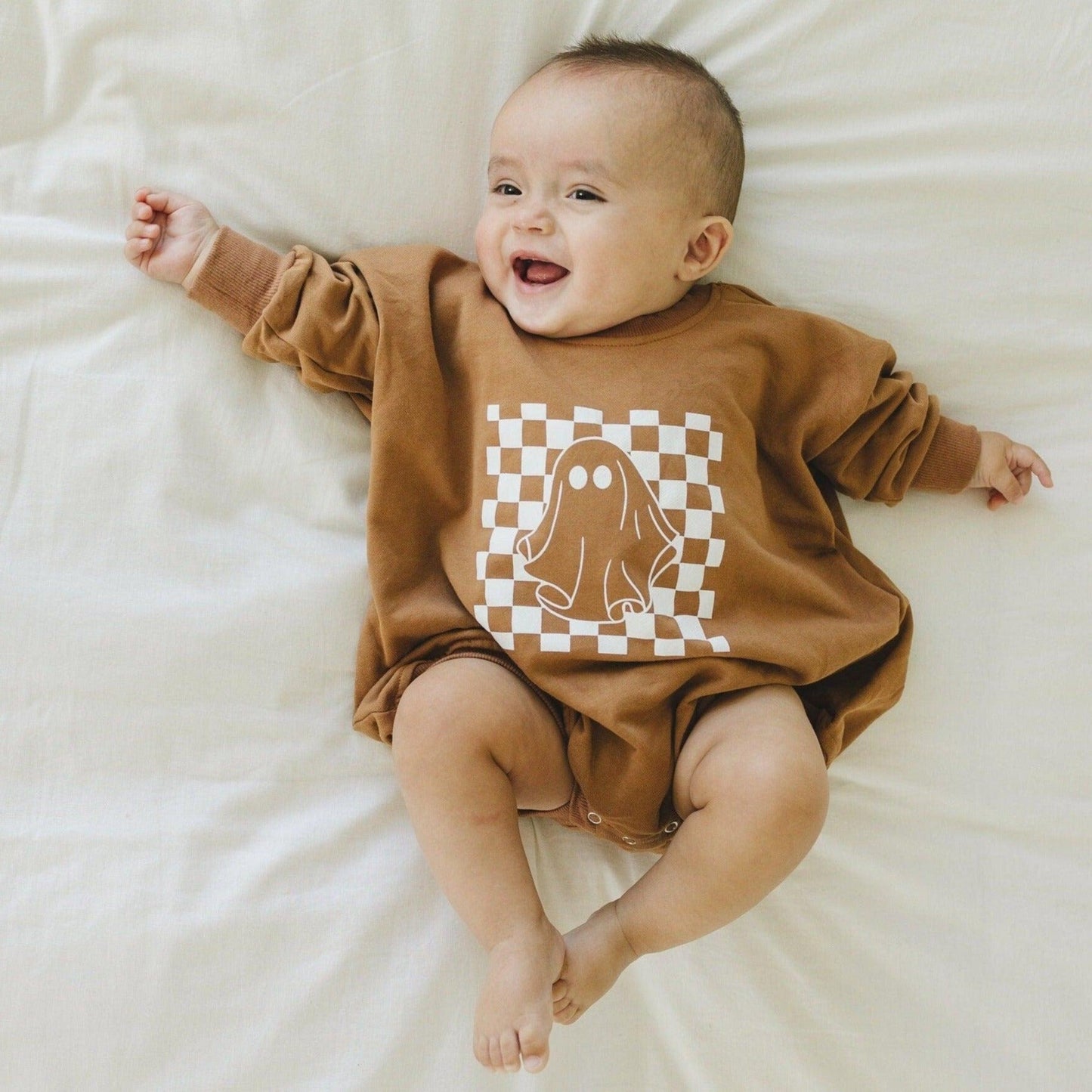 Checkered Ghost Sweatshirt Romper