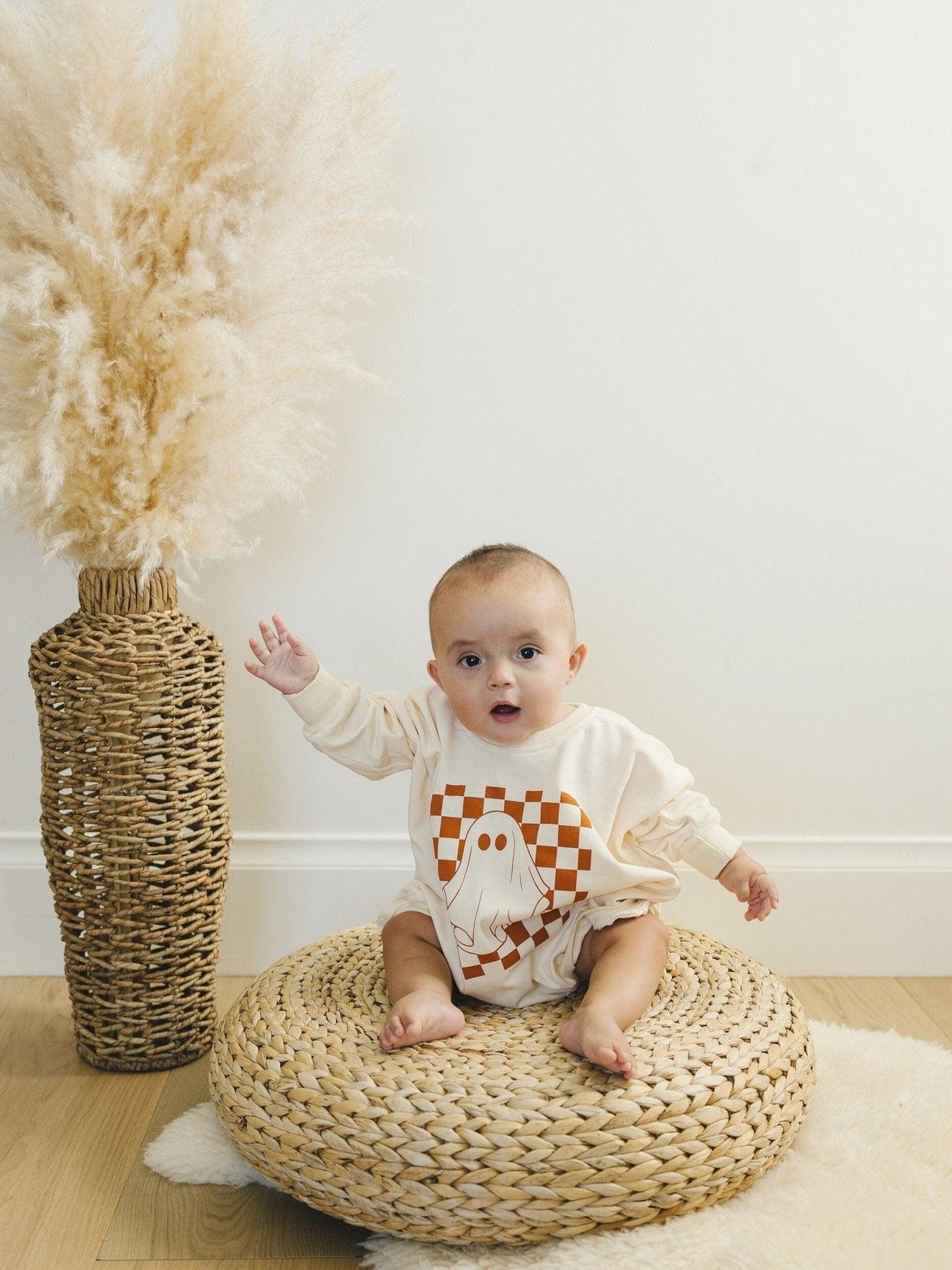 Checkered Ghost Sweatshirt Romper