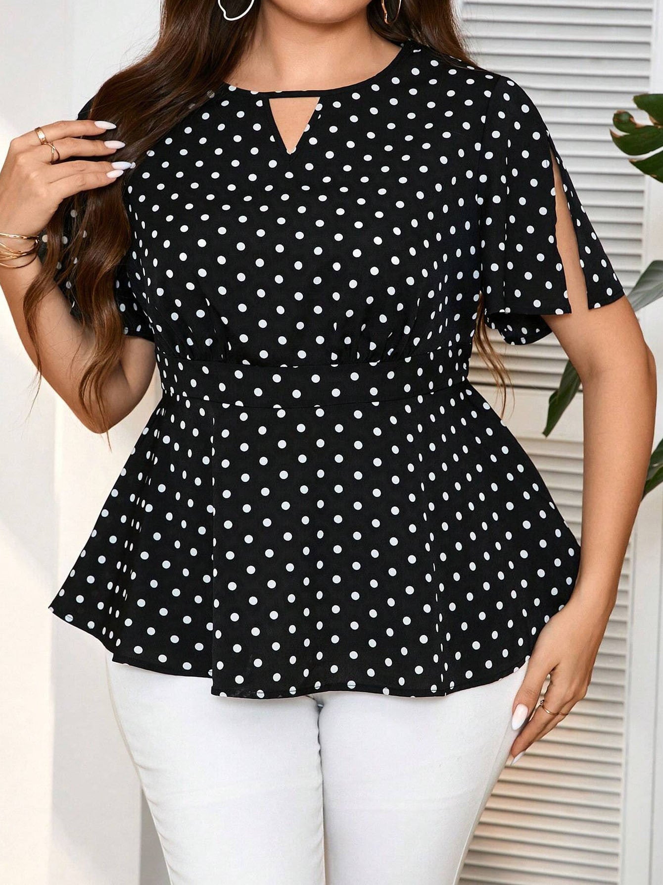 Ladies' Plus Size Elegant Polka Dot Blouse