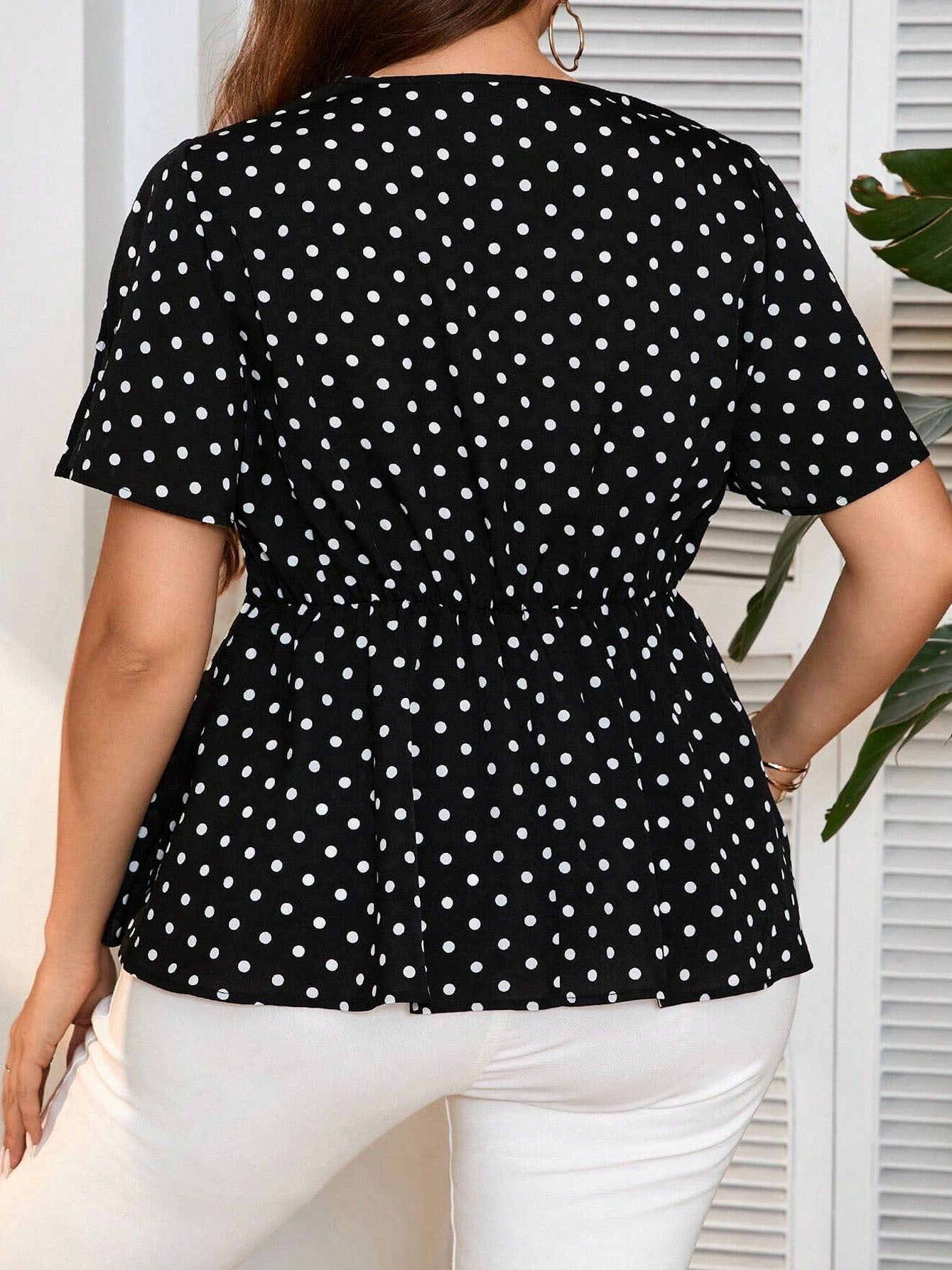 Ladies' Plus Size Elegant Polka Dot Blouse